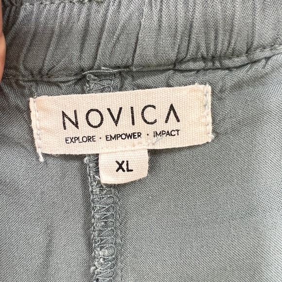 Novica Rayon Crop Pants Elastic Waist Lace Hem Pockets Relaxed Casual Green XL - Picture 3 of 10